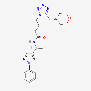 molecular formula C21H28N8O2 B6034615 4-[5-(4-morpholinylmethyl)-1H-tetrazol-1-yl]-N-[1-(1-phenyl-1H-pyrazol-4-yl)ethyl]butanamide 
