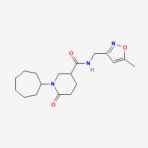 molecular formula C18H27N3O3 B6034656 1-cycloheptyl-N-[(5-methyl-3-isoxazolyl)methyl]-6-oxo-3-piperidinecarboxamide 