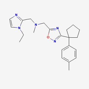 molecular formula C22H29N5O B6034750 1-(1-ethyl-1H-imidazol-2-yl)-N-methyl-N-({3-[1-(4-methylphenyl)cyclopentyl]-1,2,4-oxadiazol-5-yl}methyl)methanamine 