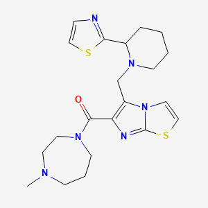 molecular formula C21H28N6OS2 B6034997 6-[(4-methyl-1,4-diazepan-1-yl)carbonyl]-5-{[2-(1,3-thiazol-2-yl)-1-piperidinyl]methyl}imidazo[2,1-b][1,3]thiazole 