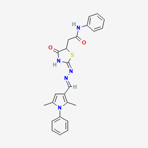 molecular formula C24H23N5O2S B6035179 2-(2-{[(2,5-dimethyl-1-phenyl-1H-pyrrol-3-yl)methylene]hydrazono}-4-oxo-1,3-thiazolidin-5-yl)-N-phenylacetamide 