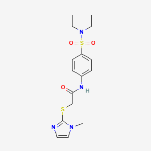 molecular formula C16H22N4O3S2 B603525 N-[4-(diethylsulfamoyl)phenyl]-2-[(1-methyl-1H-imidazol-2-yl)sulfanyl]acetamide CAS No. 1091570-45-4