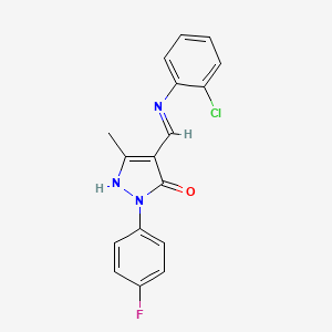 molecular formula C17H13ClFN3O B6035270 4-{[(2-chlorophenyl)amino]methylene}-2-(4-fluorophenyl)-5-methyl-2,4-dihydro-3H-pyrazol-3-one 