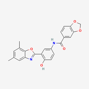 N-[3-(5,7-dimethyl-1,3-benzoxazol-2-yl)-4-hydroxyphenyl]-1,3-benzodioxole-5-carboxamide