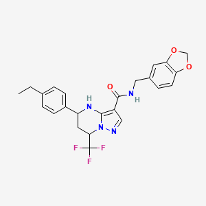 molecular formula C24H23F3N4O3 B603546 N-(1,3-benzodioxol-5-ylmethyl)-5-(4-ethylphenyl)-7-(trifluoromethyl)-4,5,6,7-tetrahydropyrazolo[1,5-a]pyrimidine-3-carboxamide CAS No. 899524-18-6
