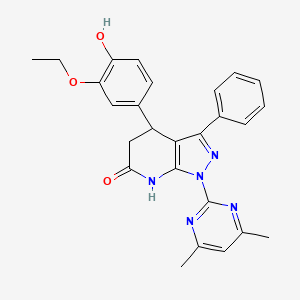 molecular formula C26H25N5O3 B603556 1-(4,6-dimethyl-2-pyrimidinyl)-4-(3-ethoxy-4-hydroxyphenyl)-3-phenyl-1,4,5,7-tetrahydro-6H-pyrazolo[3,4-b]pyridin-6-one CAS No. 929966-88-1