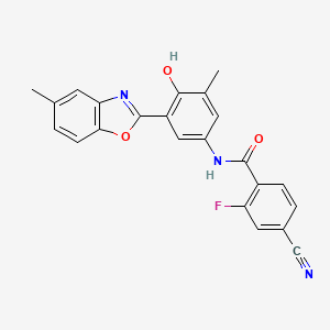 molecular formula C23H16FN3O3 B603559 4-cyano-2-fluoro-N-[4-hydroxy-3-methyl-5-(5-methyl-1,3-benzoxazol-2-yl)phenyl]benzamide CAS No. 879041-98-2