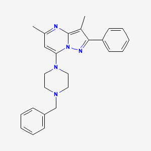 molecular formula C25H27N5 B6035771 7-(4-Benzylpiperazin-1-yl)-3,5-dimethyl-2-phenylpyrazolo[1,5-a]pyrimidine 