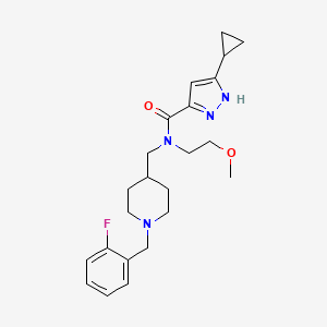 5-cyclopropyl-N-[[1-[(2-fluorophenyl)methyl]piperidin-4-yl]methyl]-N-(2-methoxyethyl)-1H-pyrazole-3-carboxamide