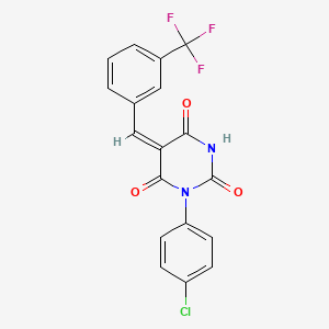 molecular formula C18H10ClF3N2O3 B6035924 (5E)-1-(4-chlorophenyl)-5-[[3-(trifluoromethyl)phenyl]methylidene]-1,3-diazinane-2,4,6-trione 