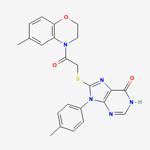 molecular formula C23H21N5O3S B6036433 8-{[2-(6-METHYL-3,4-DIHYDRO-2H-1,4-BENZOXAZIN-4-YL)-2-OXOETHYL]SULFANYL}-9-(4-METHYLPHENYL)-6,9-DIHYDRO-1H-PURIN-6-ONE 