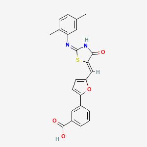 3-[5-[(Z)-[2-(2,5-dimethylphenyl)imino-4-oxo-1,3-thiazolidin-5-ylidene]methyl]furan-2-yl]benzoic acid