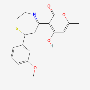 molecular formula C18H19NO4S B6036448 4-hydroxy-3-[7-(3-methoxyphenyl)-2,3,6,7-tetrahydro-1,4-thiazepin-5-yl]-6-methyl-2H-pyran-2-one 