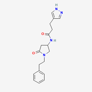 molecular formula C18H22N4O2 B6036570 N-[5-oxo-1-(2-phenylethyl)-3-pyrrolidinyl]-3-(1H-pyrazol-4-yl)propanamide 