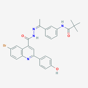 N-[3-(N-{[6-bromo-2-(4-hydroxyphenyl)-4-quinolinyl]carbonyl}ethanehydrazonoyl)phenyl]-2,2-dimethylpropanamide