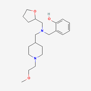 molecular formula C21H34N2O3 B6036756 2-{[{[1-(2-methoxyethyl)-4-piperidinyl]methyl}(tetrahydro-2-furanylmethyl)amino]methyl}phenol 