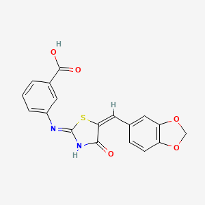 molecular formula C18H12N2O5S B6036780 3-[[(5E)-5-(1,3-benzodioxol-5-ylmethylidene)-4-oxo-1,3-thiazolidin-2-ylidene]amino]benzoic acid 