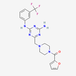 molecular formula C20H20F3N7O2 B6036812 6-{[4-(FURAN-2-CARBONYL)PIPERAZIN-1-YL]METHYL}-N2-[3-(TRIFLUOROMETHYL)PHENYL]-1,3,5-TRIAZINE-2,4-DIAMINE 