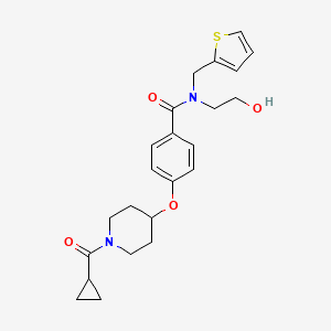 molecular formula C23H28N2O4S B6036854 4-{[1-(cyclopropylcarbonyl)-4-piperidinyl]oxy}-N-(2-hydroxyethyl)-N-(2-thienylmethyl)benzamide 