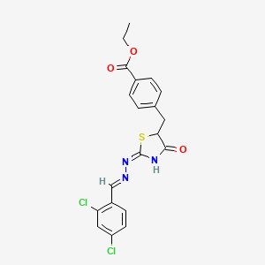 molecular formula C20H17Cl2N3O3S B6037048 ethyl 4-({2-[(2,4-dichlorobenzylidene)hydrazono]-4-oxo-1,3-thiazolidin-5-yl}methyl)benzoate 