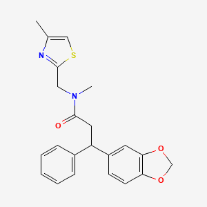 molecular formula C22H22N2O3S B6037156 3-(1,3-benzodioxol-5-yl)-N-methyl-N-[(4-methyl-1,3-thiazol-2-yl)methyl]-3-phenylpropanamide 