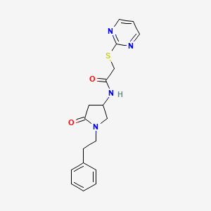 molecular formula C18H20N4O2S B6037384 N-[5-oxo-1-(2-phenylethyl)-3-pyrrolidinyl]-2-(2-pyrimidinylthio)acetamide 