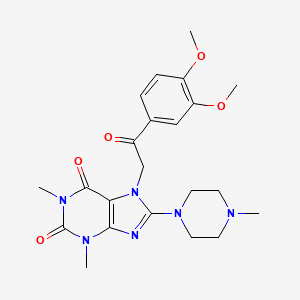 molecular formula C22H28N6O5 B6037621 7-[2-(3,4-dimethoxyphenyl)-2-oxoethyl]-1,3-dimethyl-8-(4-methylpiperazin-1-yl)-3,7-dihydro-1H-purine-2,6-dione 