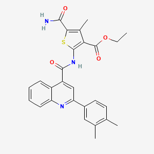 molecular formula C27H25N3O4S B6037814 ethyl 5-(aminocarbonyl)-2-({[2-(3,4-dimethylphenyl)-4-quinolinyl]carbonyl}amino)-4-methyl-3-thiophenecarboxylate 