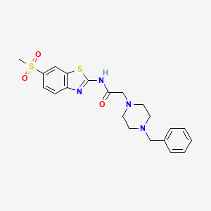 molecular formula C21H24N4O3S2 B6037975 2-(4-benzyl-1-piperazinyl)-N-[6-(methylsulfonyl)-1,3-benzothiazol-2-yl]acetamide 