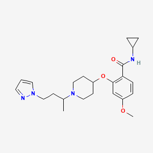 molecular formula C23H32N4O3 B6037988 N-cyclopropyl-4-methoxy-2-({1-[1-methyl-3-(1H-pyrazol-1-yl)propyl]-4-piperidinyl}oxy)benzamide 