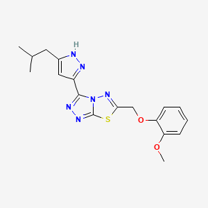 molecular formula C18H20N6O2S B603799 3-(3-isobutyl-1H-pyrazol-5-yl)-6-[(2-methoxyphenoxy)methyl][1,2,4]triazolo[3,4-b][1,3,4]thiadiazole CAS No. 1160227-07-5