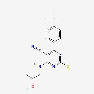 4-(4-Tert-butylphenyl)-6-[(2-hydroxypropyl)amino]-2-(methylsulfanyl)-5-pyrimidinecarbonitrile