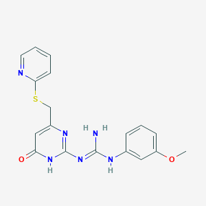 molecular formula C18H18N6O2S B6038313 N-(3-methoxyphenyl)-N'-{6-oxo-4-[(2-pyridinylthio)methyl]-1,6-dihydro-2-pyrimidinyl}guanidine 