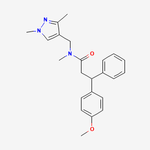 molecular formula C23H27N3O2 B6038320 N-[(1,3-dimethyl-1H-pyrazol-4-yl)methyl]-3-(4-methoxyphenyl)-N-methyl-3-phenylpropanamide 
