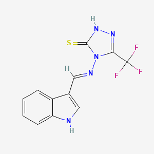 molecular formula C12H8F3N5S B603836 4-[(1H-indol-3-ylmethylene)amino]-5-(trifluoromethyl)-4H-1,2,4-triazol-3-yl hydrosulfide CAS No. 328022-36-2