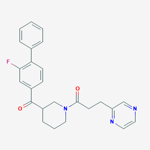 molecular formula C25H24FN3O2 B6038371 (2-fluoro-4-biphenylyl){1-[3-(2-pyrazinyl)propanoyl]-3-piperidinyl}methanone 