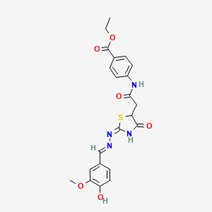 molecular formula C22H22N4O6S B603841 ethyl 4-(2-((E)-2-((E)-(4-hydroxy-3-methoxybenzylidene)hydrazono)-4-oxothiazolidin-5-yl)acetamido)benzoate CAS No. 540762-61-6
