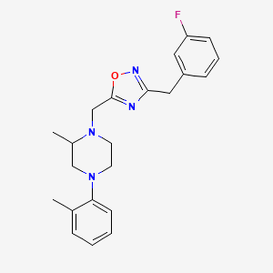 molecular formula C22H25FN4O B6038410 1-{[3-(3-fluorobenzyl)-1,2,4-oxadiazol-5-yl]methyl}-2-methyl-4-(2-methylphenyl)piperazine 