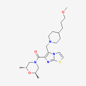 molecular formula C22H34N4O3S B6038417 6-{[(2R*,6S*)-2,6-dimethyl-4-morpholinyl]carbonyl}-5-{[4-(3-methoxypropyl)-1-piperidinyl]methyl}imidazo[2,1-b][1,3]thiazole 