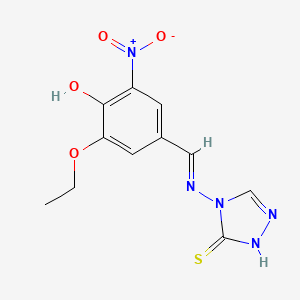 molecular formula C11H11N5O4S B603844 2-ethoxy-6-nitro-4-{[(3-sulfanyl-4H-1,2,4-triazol-4-yl)imino]methyl}phenol CAS No. 691393-51-8