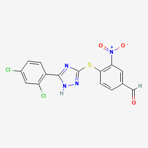 molecular formula C15H8Cl2N4O3S B6038442 4-{[5-(2,4-dichlorophenyl)-4H-1,2,4-triazol-3-yl]thio}-3-nitrobenzaldehyde 