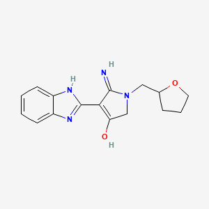 molecular formula C16H18N4O2 B603845 5-amino-4-(1H-benzimidazol-2-yl)-1-(tetrahydrofuran-2-ylmethyl)-1,2-dihydro-3H-pyrrol-3-one CAS No. 213251-09-3