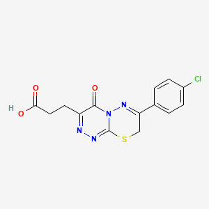 molecular formula C14H11ClN4O3S B603849 3-[7-(4-chlorophenyl)-4-oxo-4H,8H-[1,2,4]triazino[3,4-b][1,3,4]thiadiazin-3-yl]propanoic acid CAS No. 1049030-39-8