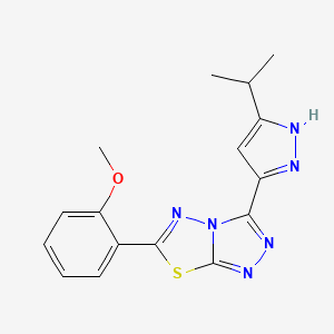 molecular formula C16H16N6OS B603858 3-(3-isopropyl-1H-pyrazol-5-yl)-6-(2-methoxyphenyl)[1,2,4]triazolo[3,4-b][1,3,4]thiadiazole CAS No. 1160227-34-8