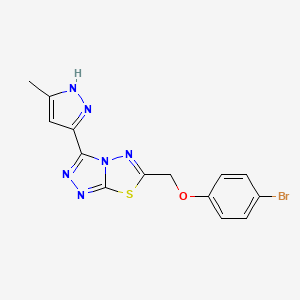 molecular formula C14H11BrN6OS B603872 6-[(4-bromophenoxy)methyl]-3-(3-methyl-1H-pyrazol-5-yl)[1,2,4]triazolo[3,4-b][1,3,4]thiadiazole CAS No. 1160100-97-9