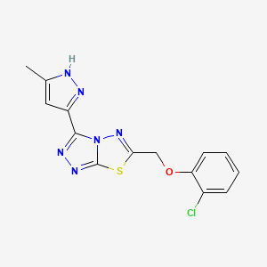molecular formula C14H11ClN6OS B603873 6-[(2-chlorophenoxy)methyl]-3-(3-methyl-1H-pyrazol-5-yl)[1,2,4]triazolo[3,4-b][1,3,4]thiadiazole CAS No. 1160100-98-0