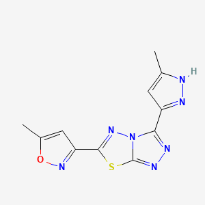 molecular formula C11H9N7OS B603874 6-(5-methyl-3-isoxazolyl)-3-(3-methyl-1H-pyrazol-5-yl)[1,2,4]triazolo[3,4-b][1,3,4]thiadiazole CAS No. 1160227-32-6