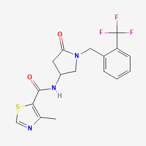 molecular formula C17H16F3N3O2S B6038749 4-methyl-N-{5-oxo-1-[2-(trifluoromethyl)benzyl]-3-pyrrolidinyl}-1,3-thiazole-5-carboxamide 