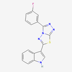 molecular formula C17H10FN5S B603884 3-[3-(3-fluorophenyl)[1,2,4]triazolo[3,4-b][1,3,4]thiadiazol-6-yl]-1H-indole CAS No. 929838-25-5