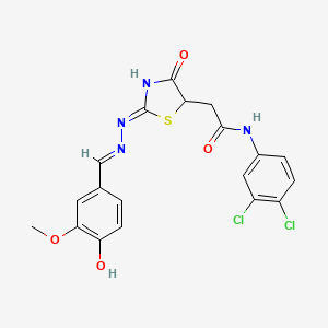 molecular formula C19H16Cl2N4O4S B6038877 N-(3,4-dichlorophenyl)-2-{4-hydroxy-2-[(4-hydroxy-3-methoxybenzylidene)hydrazono]-2,5-dihydro-1,3-thiazol-5-yl}acetamide 